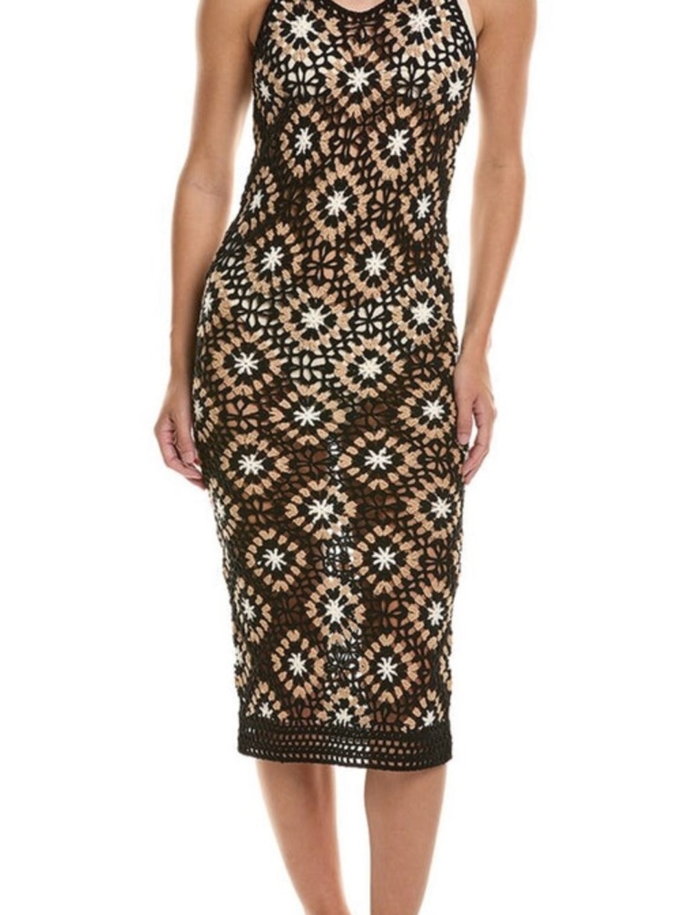 Surf Gypsy Black Crochet Midi Coverup with Nude Accents
